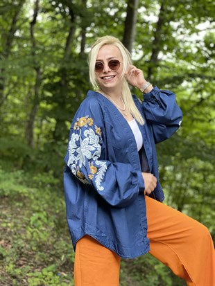 Nakış Detaylı Kot Kimono